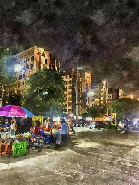 Konst Färg Natten Stad Bakgrund — Stockfoto