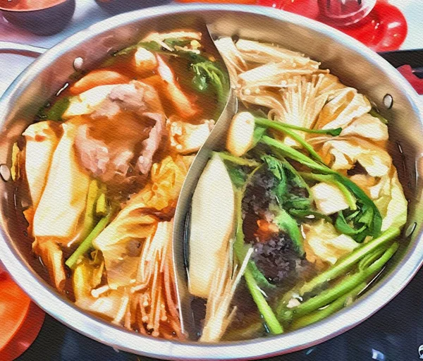 Kunst Farbe Von Tom Yum Essen Auf Dem Tisch — Stockfoto