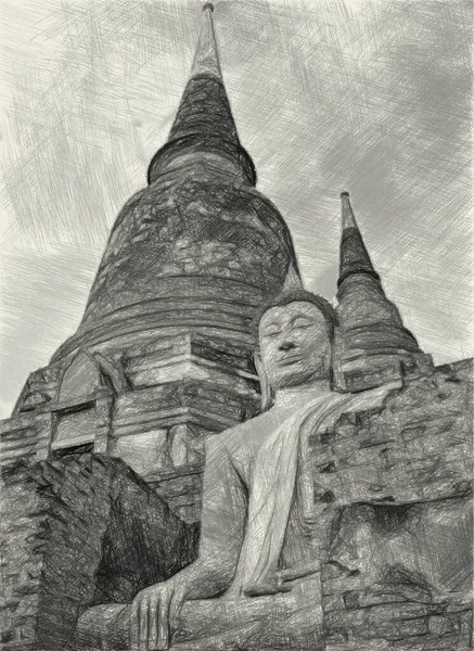 Ασπρόμαυρο Άγαλμα Του Βούδα — Φωτογραφία Αρχείου