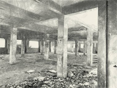 Terk edilmiş binanın siyah ve beyazı