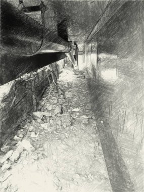 Eserler bina altında siyah beyaz çiziyor