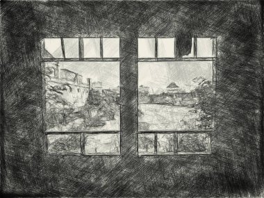 Terk edilmiş binanın siyah ve beyazı