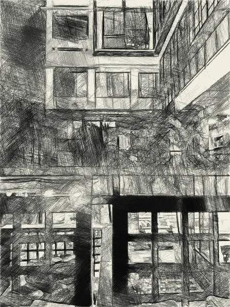 Czerń Biel Opuszczonego Budynku — Zdjęcie stockowe