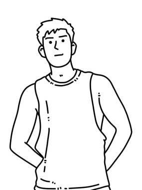 Siyah ve beyaz renkli yakışıklı adam çizgi filmi.