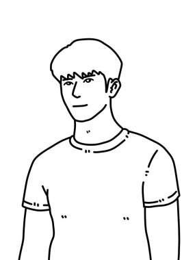 Siyah ve beyaz renkli yakışıklı adam çizgi filmi.