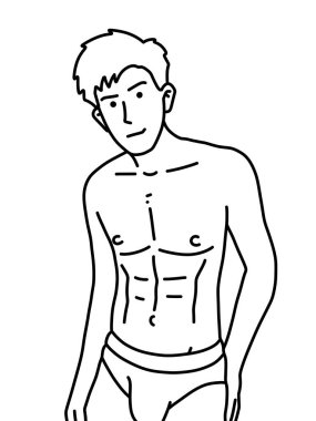 Siyah ve beyaz renkli yakışıklı adam çizgi filmi.