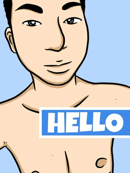 Cute Boy Cartoon Text Hello — Stock Photo, Image