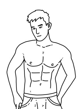 Siyah ve beyaz renkli yakışıklı adam çizgi filmi.