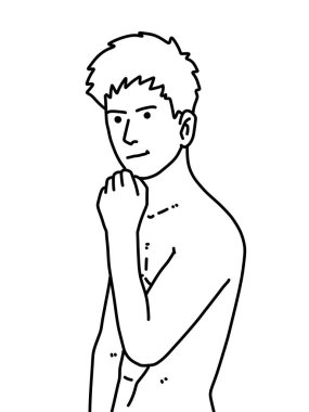 Siyah ve beyaz renkli yakışıklı adam çizgi filmi.