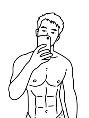 Siyah ve beyaz renkli yakışıklı adam çizgi filmi.