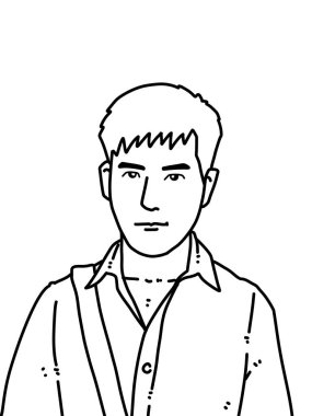 Siyah ve beyaz renkli yakışıklı adam çizgi filmi.