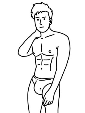 Siyah ve beyaz renkli yakışıklı adam çizgi filmi.