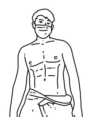 Siyah ve beyaz renkli yakışıklı adam çizgi filmi.