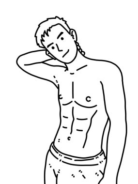 Siyah ve beyaz renkli yakışıklı adam çizgi filmi.