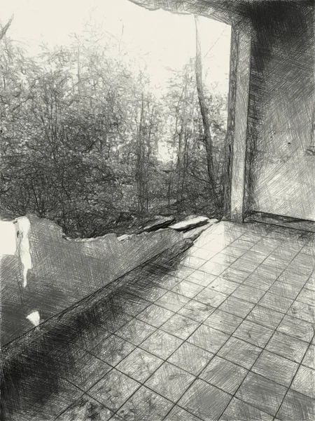 Blanco Negro Casa Abandonada — Foto de Stock
