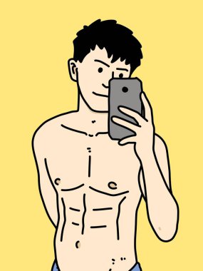 Sarı arka planda sevimli bir adam çizgi filmi