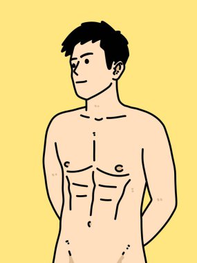 Sarı arka planda sevimli bir adam çizgi filmi