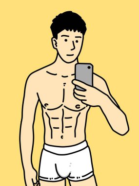 Sarı arka planda sevimli bir adam çizgi filmi