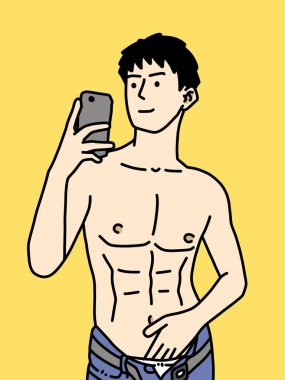 Sarı arka planda sevimli bir adam çizgi filmi