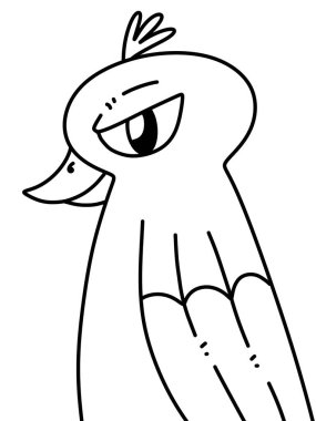 black and white of cute bird cartoon for coloring