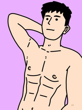 Mor arka planda sevimli bir adam çizgi filmi