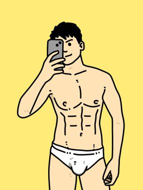 Sarı arka planda sevimli bir adam çizgi filmi