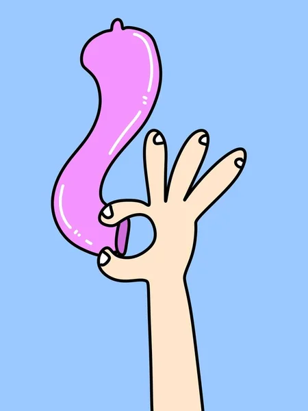 pink condom on man hand cartoon