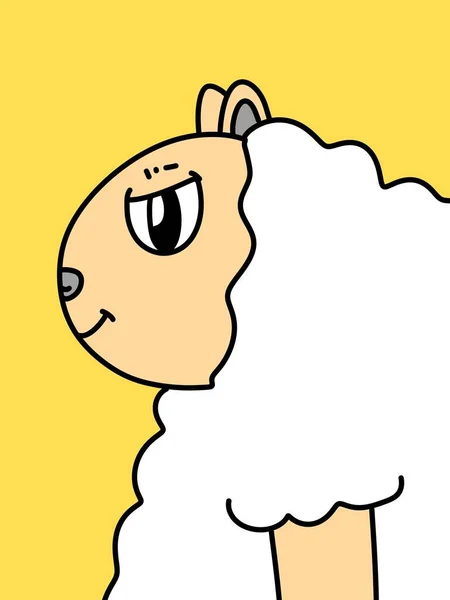 Cute Owiec Kreskówka Żółtym Tle — Zdjęcie stockowe