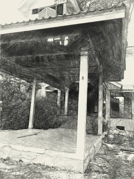 放棄された家の黒と白 — ストック写真