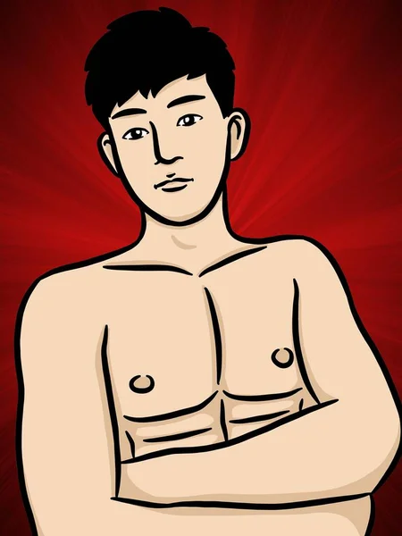 Roztomilý Muž Karikatura Červeném Pozadí — Stock fotografie