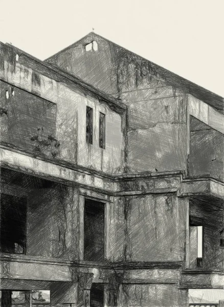 放棄された建物の白と黒 — ストック写真