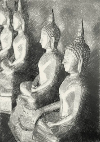Estatua Buddha Blanco Negro — Foto de Stock