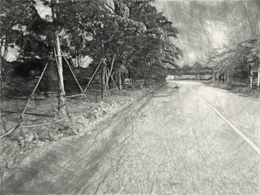 peyzaj arka planında siyah ve beyaz