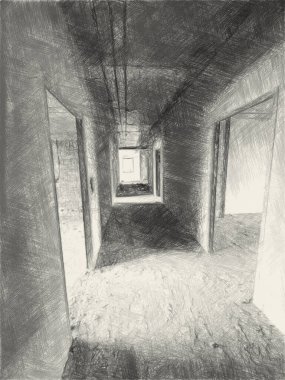 Terk edilmiş binanın siyah ve beyazı