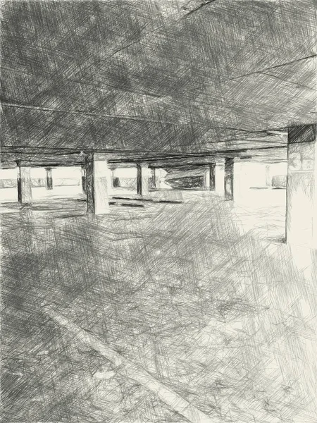 Black White Car Park Building — Zdjęcie stockowe