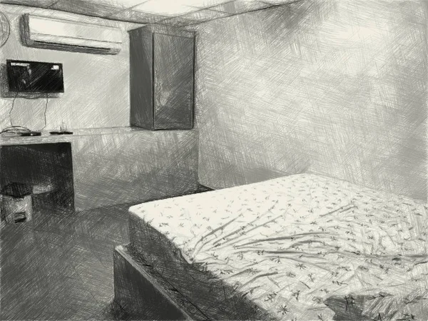 Black White Bedroom — 스톡 사진