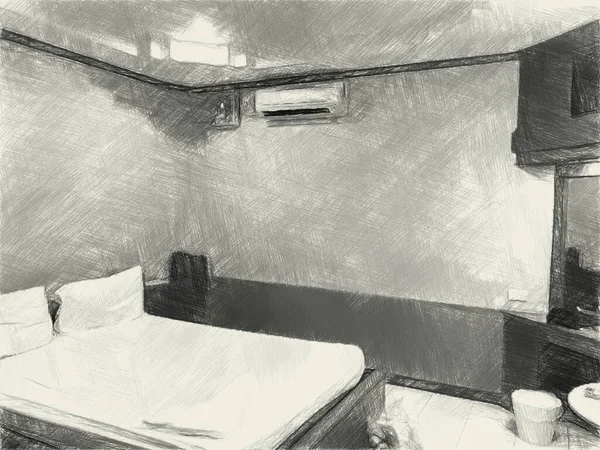 Black White Bedroom — Zdjęcie stockowe