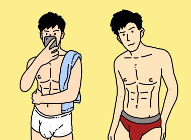 Sarı arka planda sevimli bir adam çizgi filmi