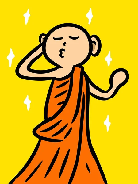 cute monk cartoon on yellow background