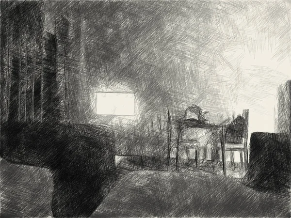 Schwarz Weiß Des Nachtzimmers — Stockfoto