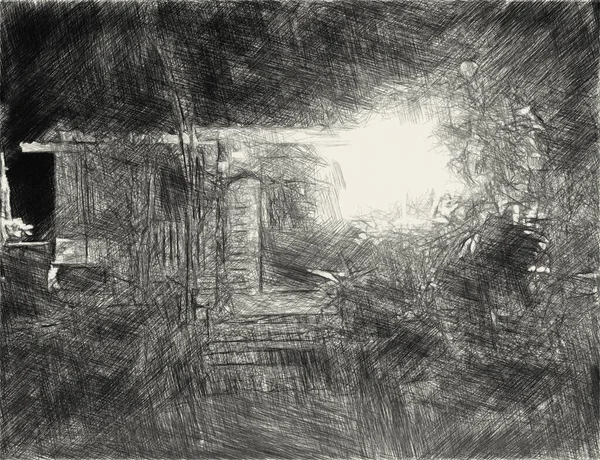 black and white of home in night garden