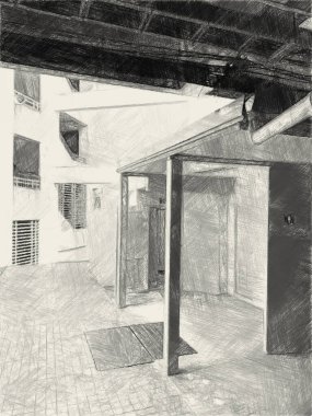 Bina arka planında siyah beyaz