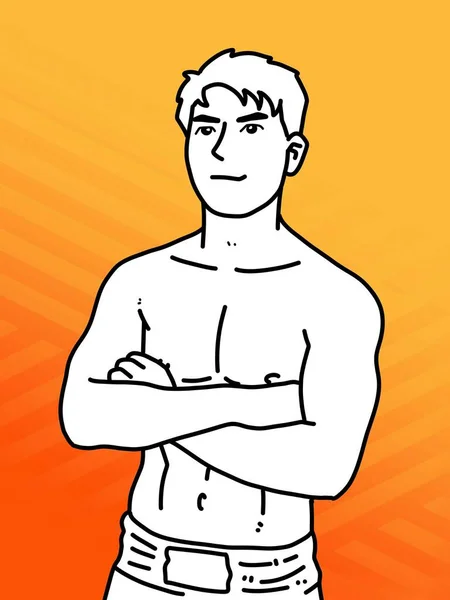 black and white of cute man cartoon on orange background