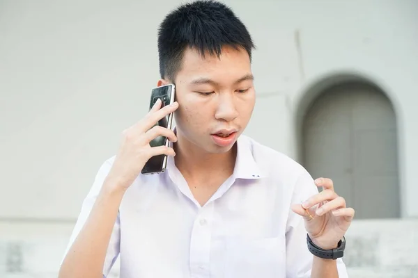 Close Cute Man Use Telephone — Stock Photo, Image