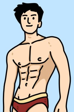 Mavi arka planda sevimli bir adam çizgi filmi