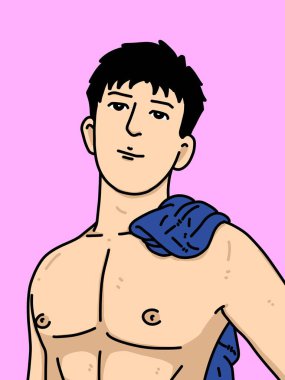 Pembe arka planda sevimli bir adam çizgi filmi.