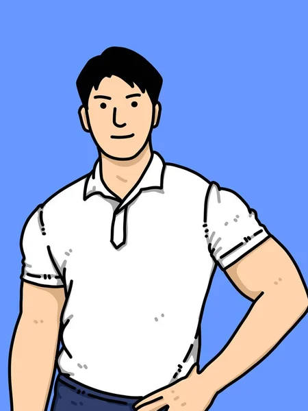 Carino Uomo Cartone Animato Sfondo Blu — Foto Stock