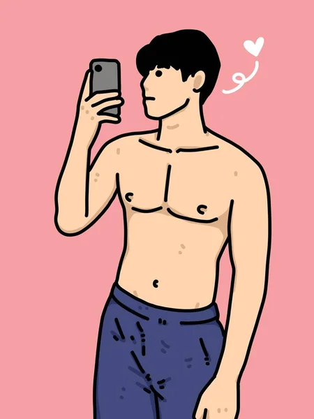 赤を背景にした可愛い男漫画 — ストック写真