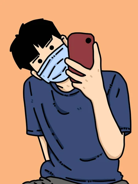 cute man cartoon on orange background