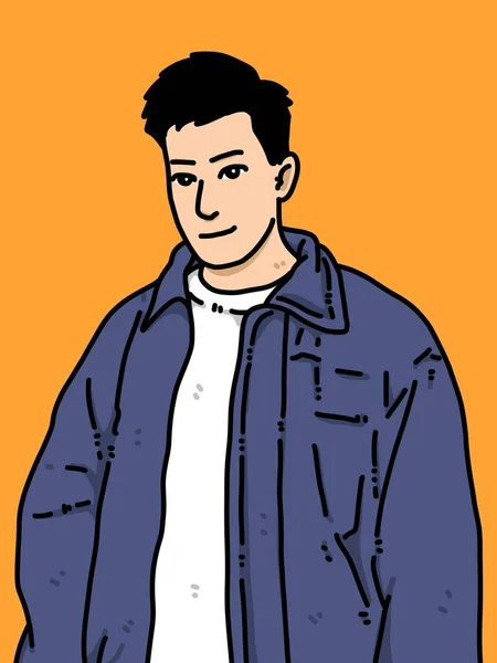 Roztomilý Muž Karikatura Oranžovém Pozadí — Stock fotografie
